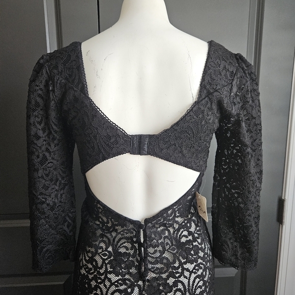 Free People Adored Black Lace Maxi Dress Sz Small NWT Whimsigoth Dark Romantic - Picture 8 of 14